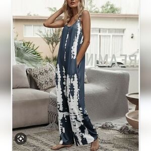 Romantic Hut Womens Sleeveless Jumpsuit L Gray White 575A